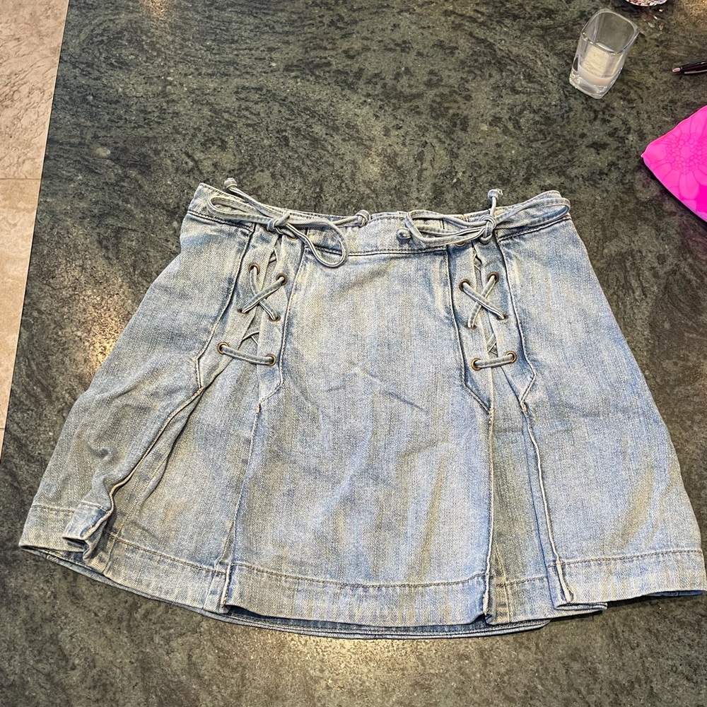 Free people denim lace up skirt size 8 - Picture 1 of 3